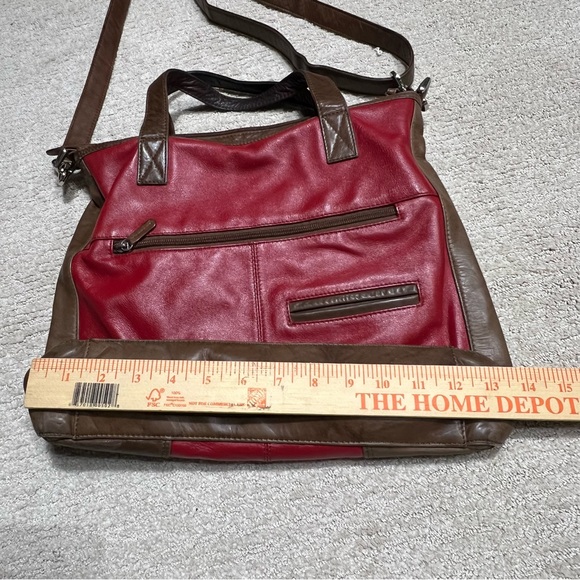 ILI New York Red Brown Whip Stitched Leather Purse Bag Crossbody Removable Strap - Picture 4 of 11